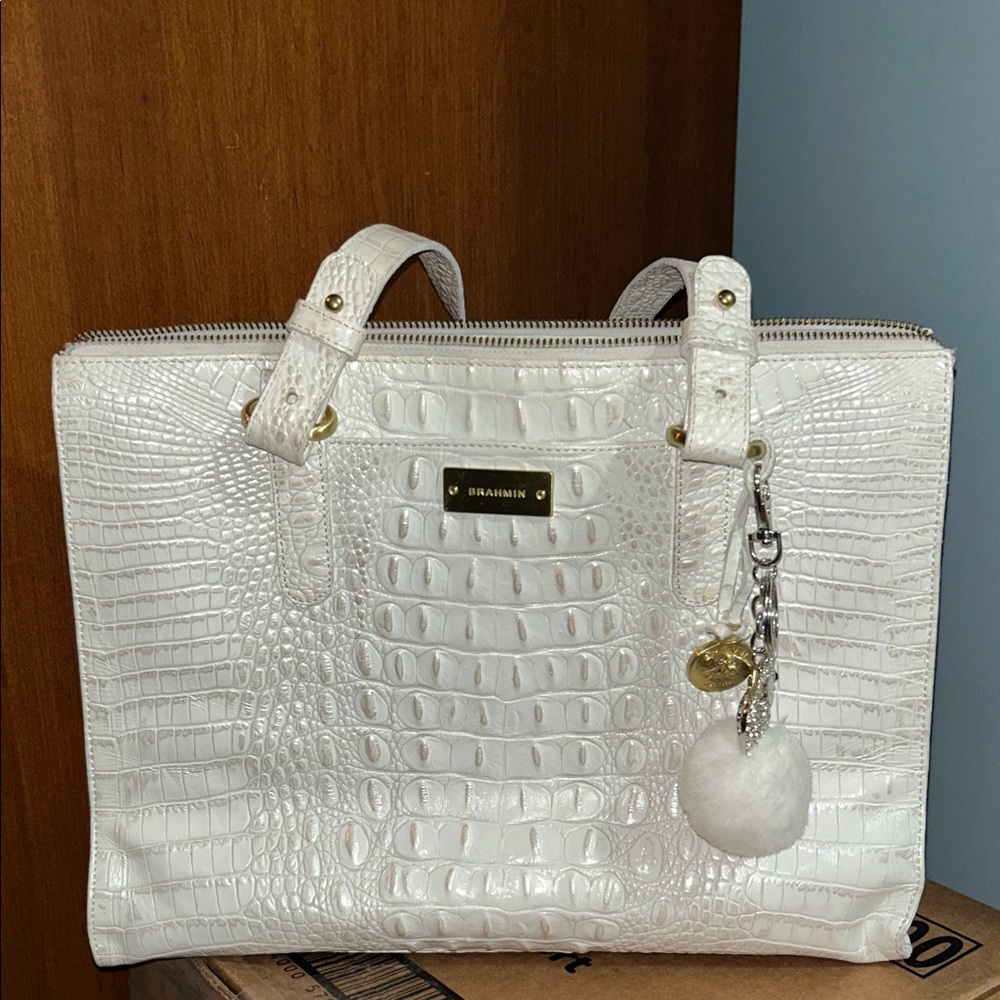 Brahmin White Croc-Embossed Tote